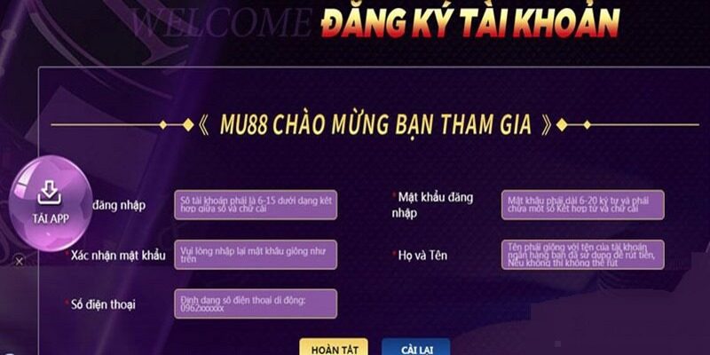 Điều kiện để người chơi đăng ký Mu88 thành công